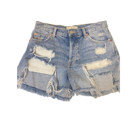 We The Free Free People Maggie Blue Denim Distressed Cut-Off Shorts Size 24 - Picture 3 of 7